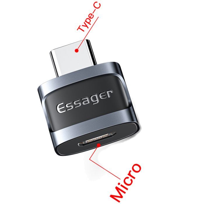 Перехідник USB-C M to Micro 5P F gray Essager (EZJMC-XL01) зображення 2