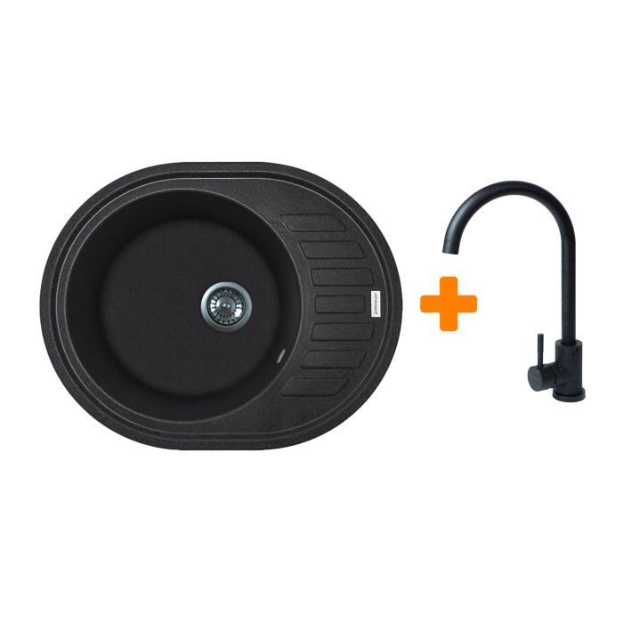 Мийка кухонна Adamant Ovum чорний + змішувач (1824296910403)
