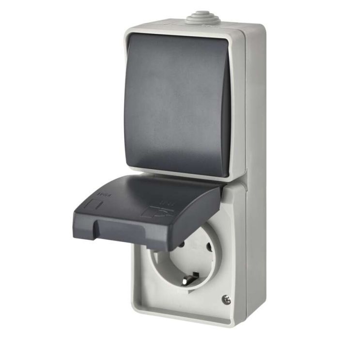 Розетка EMOS + вимикач прохідний вертикальний зовнішній сірий IP44 (A1396.4) изображение 2