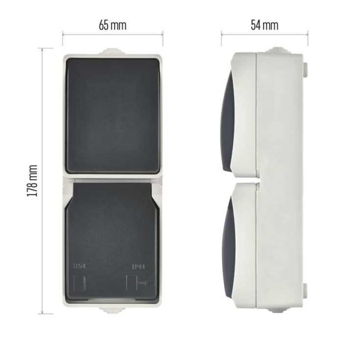 Розетка EMOS + вимикач прохідний вертикальний зовнішній сірий IP44 (A1396.4) изображение 8