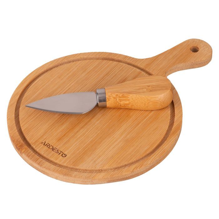 Доска для подачи Ardesto Midori, 2 предмети, 19.5х14х0.8см, бамбук, нержавіюча сталь (AR0935)