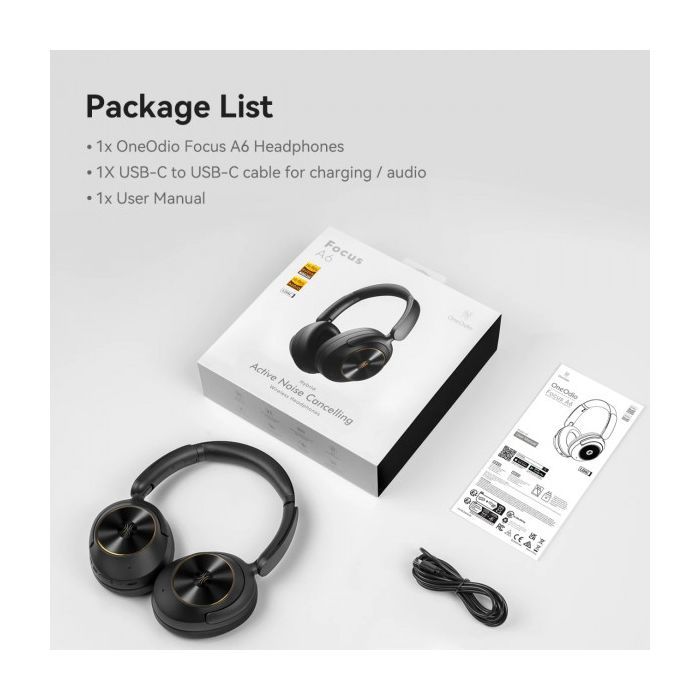 Навушники OneOdio A6, Bluetooth + USB-C Hybrid ANC Black (A6 Black) зображення 3