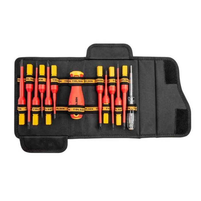 Набор отверток Tolsen диэлектрических, сменные стержни 13 шт, тканевый пенал (38017)