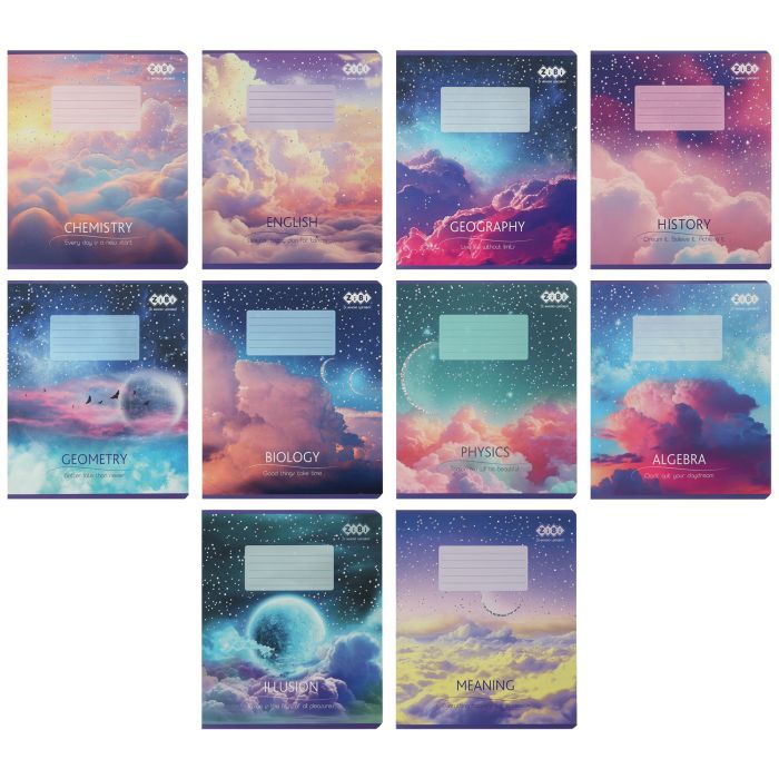 Тетрадь ZiBi набор ученических CLOUDS 10 штук, 36 листов 8 предметов (ZB.1732-99)