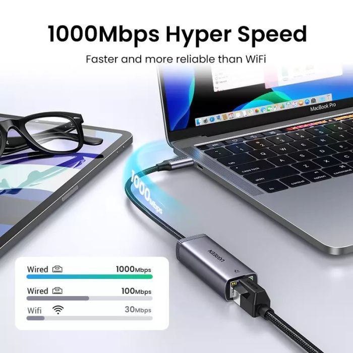 Переходник USB-C to RJ45 Ethernet 1000Mbps gray Ugreen (40322) изображение 6