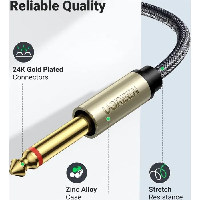 Кабель мультимедійний 3.5mm M to 2x6.35mm M 1.0m gray Ugreen (UGR-10613) зображення 5