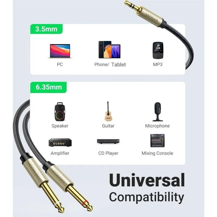 Кабель мультимедійний 3.5mm M to 2x6.35mm M 1.0m gray Ugreen (UGR-10613) зображення 7