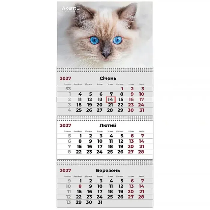 Календарь Axent настенный квартальный 2027 г., 3 пр. Cats 2 (8803-27-8-A)