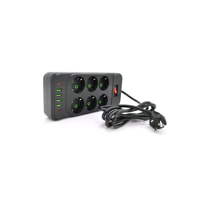 Сетевой фильтр питания Meilepai F33U, 6 роз EU, 4USB, 2PD Black (F33U-Black) изображение 2