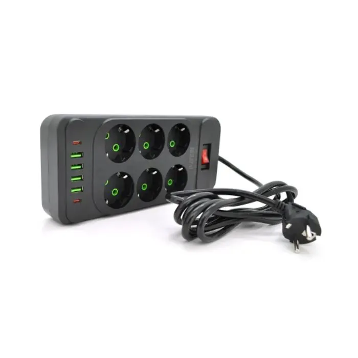 Сетевой фильтр питания Meilepai F33U, 6 роз EU, 4USB, 2PD Black (F33U-Black) изображение 2