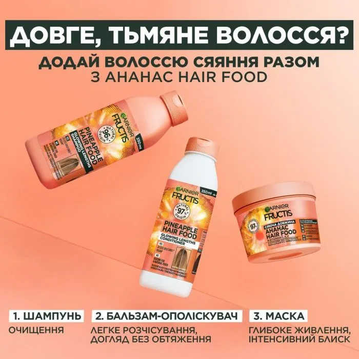 Маска для волос Garnier Fructis HairFood Ананас Сияющая длина 400 мл (3600542500388) изображение 8