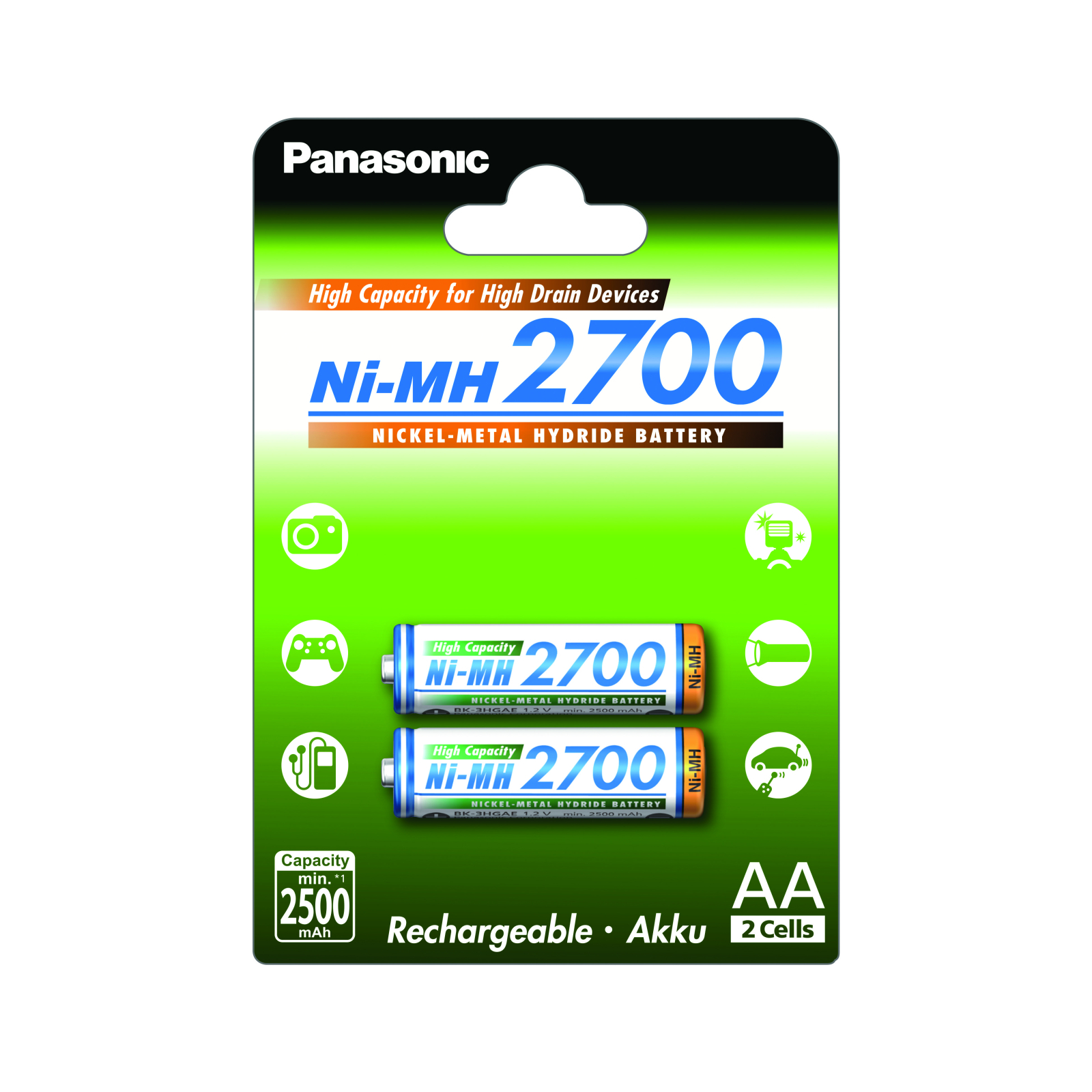 Аккумулятор Panasonic High Capacity AA 2700 mAh * 2 (BK-3HGAE/2BE)