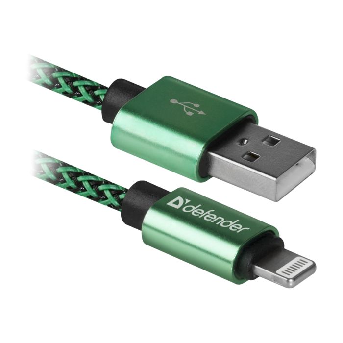 Дата кабель USB 2.0 AM to Lightning 1.0m ACH01-03T 2.1A green Defender (87810)