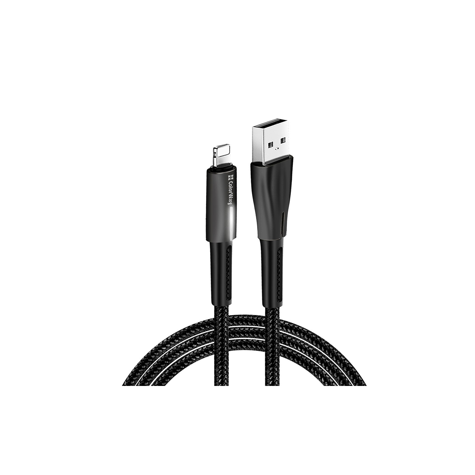 Дата кабель USB 2.0 AM to Lightning 1.0m zinc alloy + led black ColorWay (CW-CBUL035-BK) зображення 2