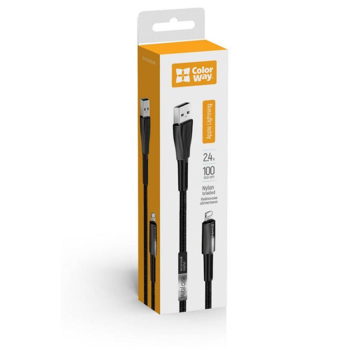Дата кабель USB 2.0 AM to Lightning 1.0m zinc alloy + led black ColorWay (CW-CBUL035-BK) зображення 7