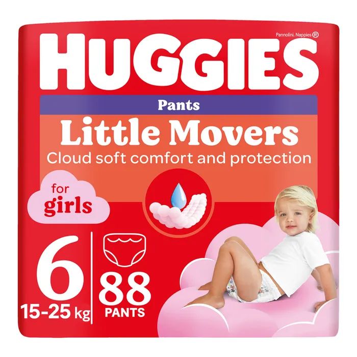 Подгузники Huggies Little Movers Pants 6 (15-25 кг) для дівчаток 88 шт (5029054568217)
