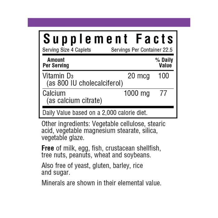 Вітамін Bluebonnet Nutrition Кальцій цитрат + Вітамін D3, 90 каплет (BLB0710) зображення 2