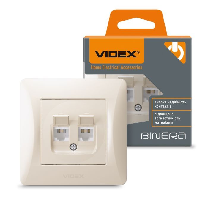 Комп'ютерна розетка Videx BINERA CAT6 + CAT3 подвійна кремова (VF-BNSK2PC6TF3-CR) зображення 4