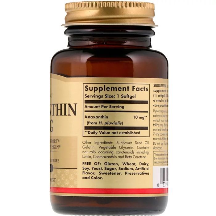 Антиоксидант Solgar Астаксантин, Astaxanthin, 10 мг, 30 желатиновых капсул (SOL-36204) изображение 2