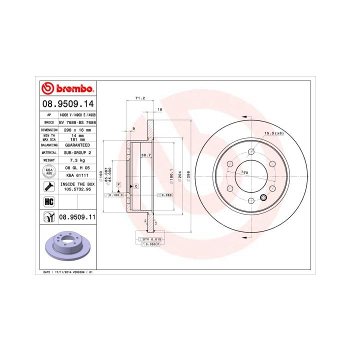 Гальмівний диск Brembo 08.9509.11