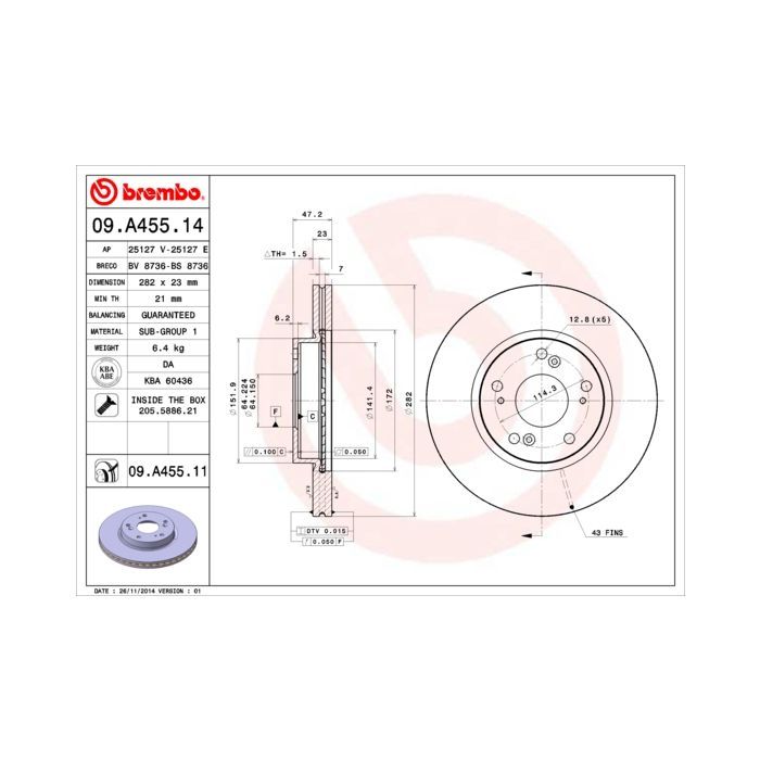 Тормозной диск Brembo 09.A455.14
