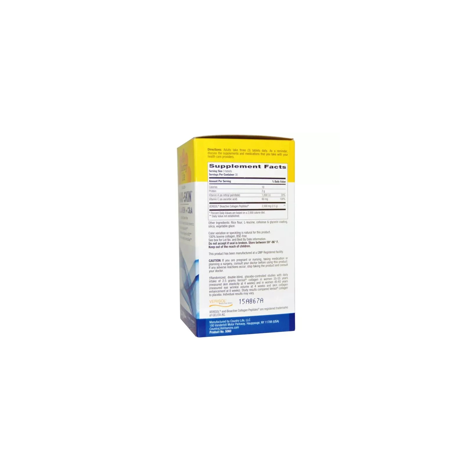 Вітамінно-мінеральний комплекс Country Life Колаген + Вітаміни С & А, Maxi-Skin, 90 таблеток (CLF-05060) зображення 2