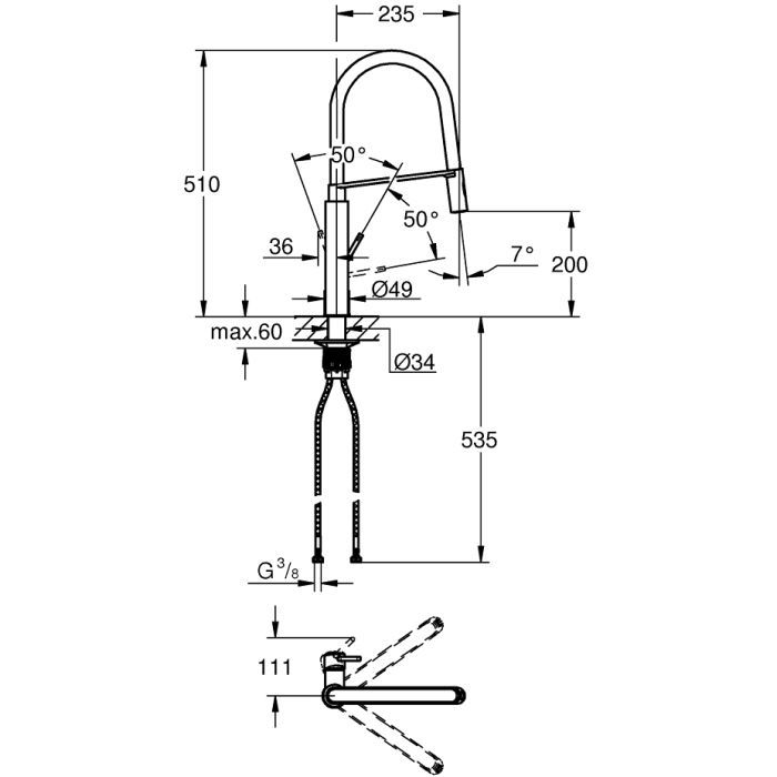 Смеситель Grohe VIAMO OHM PROFI SPRAY ХРОМ (30433000) изображение 3