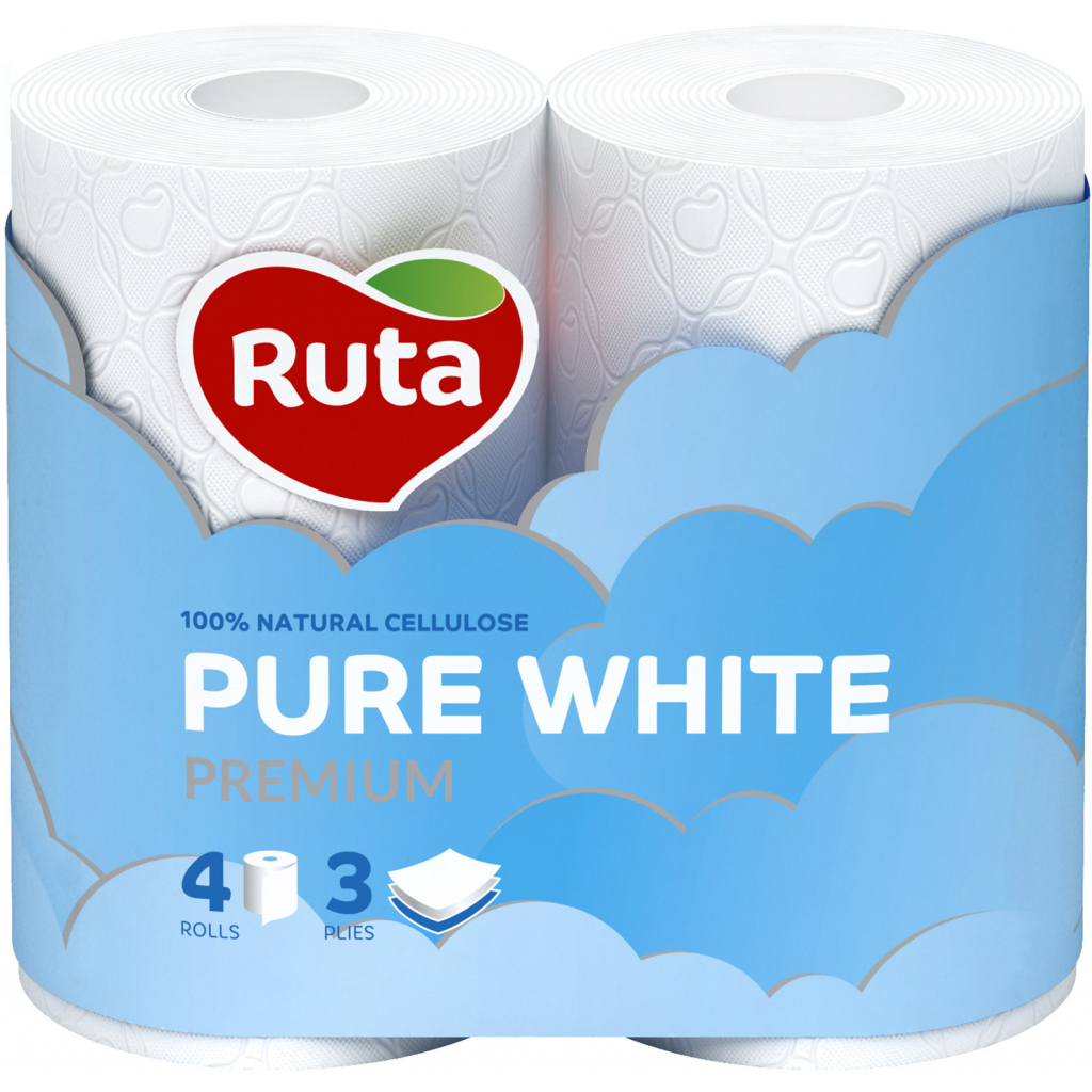 Туалетная бумага Ruta Pure White 3 слоя 4 рулона (4820023747531)
