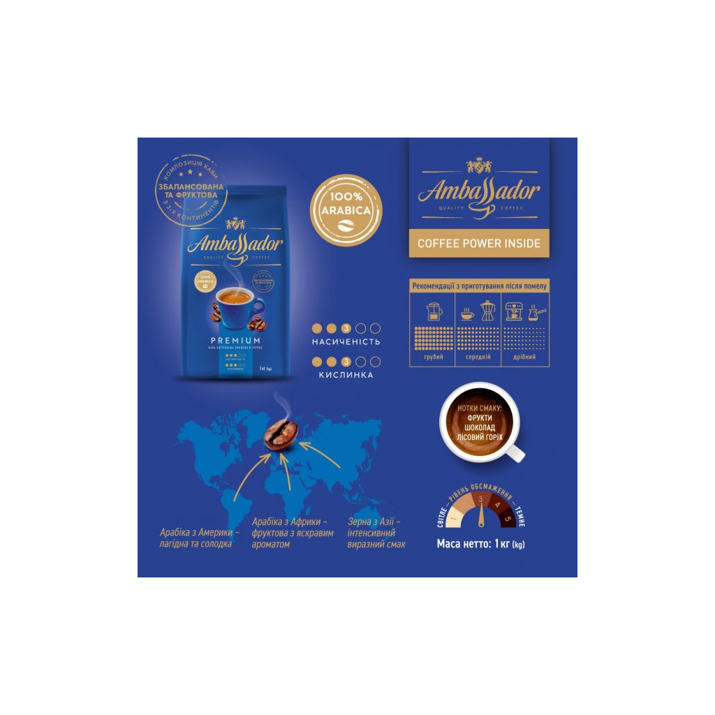 Кава Ambassador в зернах 1000г пакет, "Blue Label" (am.53233) зображення 3
