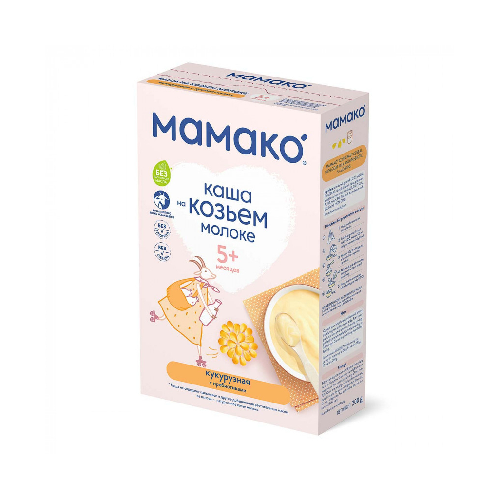Детская каша MAMAKO кукурузная с пребиотиками на козьем молоке 200 г (4607088796434)