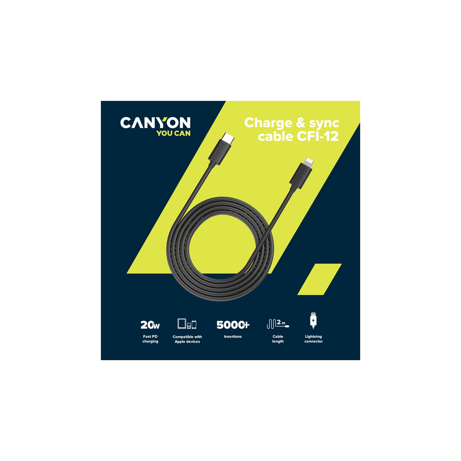 Дата кабель USB-C to Lightning 2.0m 3A Black Canyon (CNE-CFI12B) изображение 3