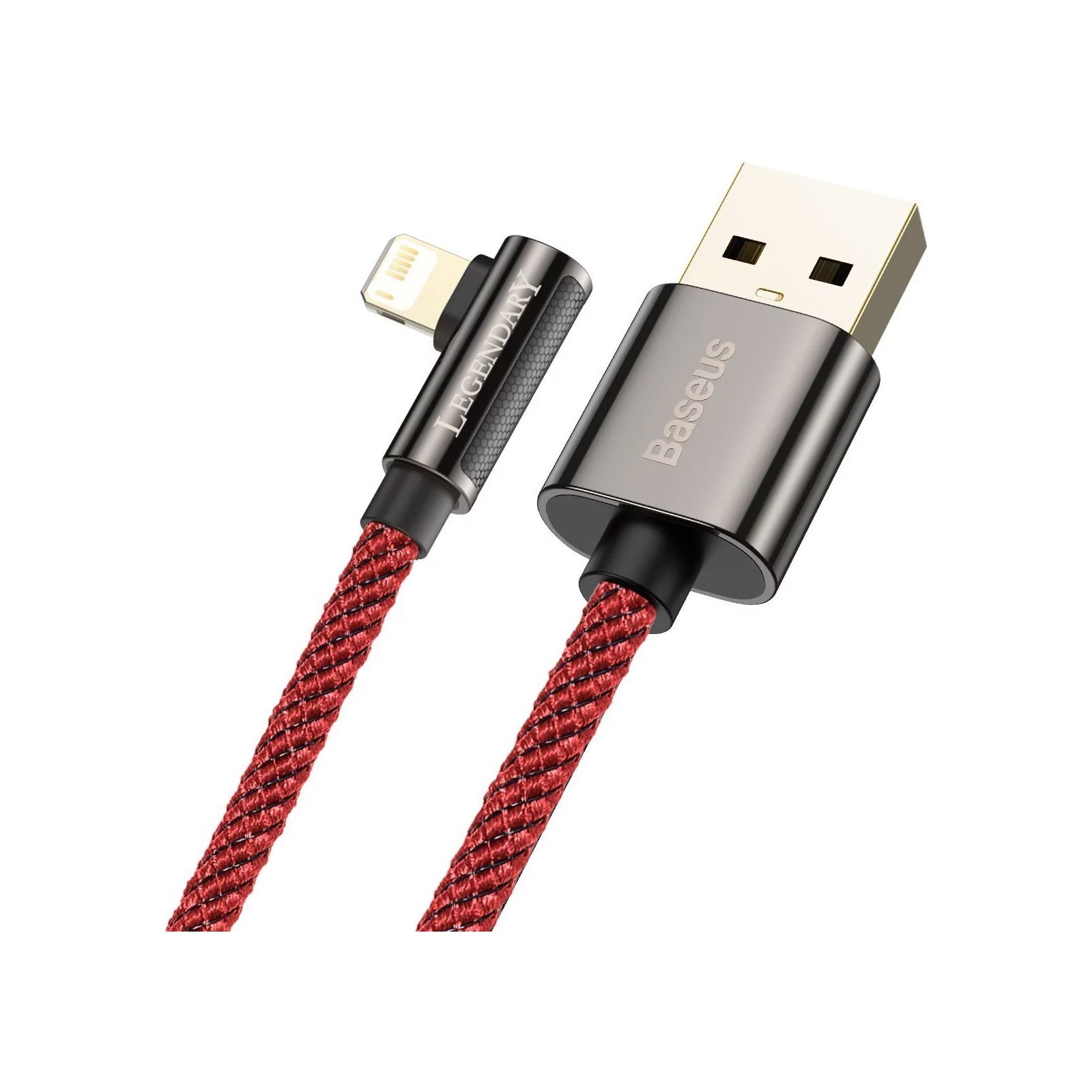 Дата кабель USB 2.0 AM to Lightning 2.0m CACS 2.4A 90 Legend Series Elbow Red Baseus (CACS000109) изображение 3