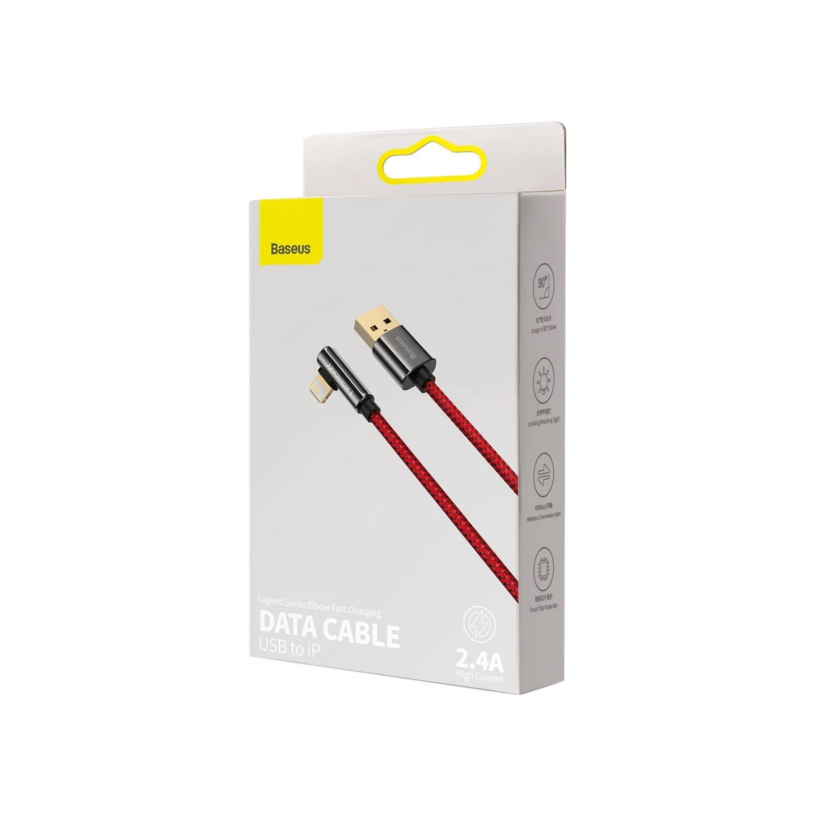 Дата кабель USB 2.0 AM to Lightning 1.0m CACS 2.4A 90 Legend Series Elbow Red Baseus (CACS000009) изображение 5