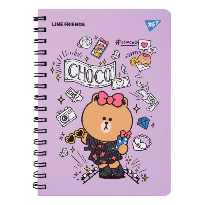Блокнот Yes Line Friends Choco А5 80 листов двойная спираль с резинкой Линия (151771)
