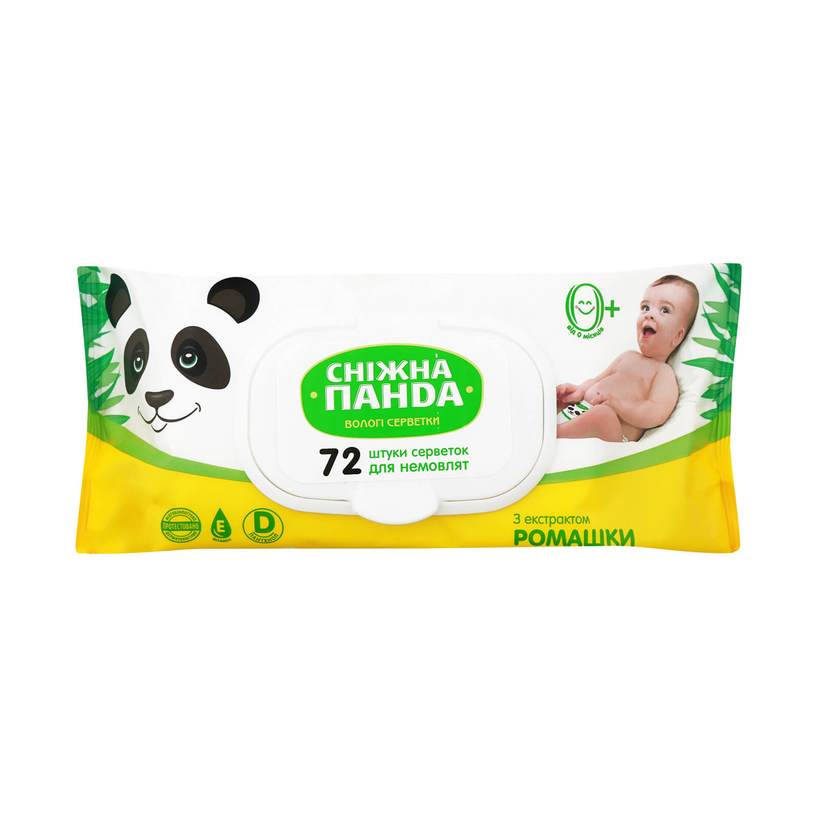 Детские влажные салфетки Сніжна Панда для новорожденных Ромашка 72 шт. (4820183970473)