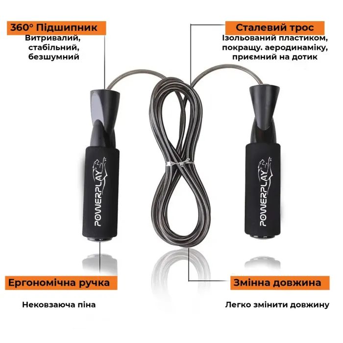 Скакалка PowerPlay 4209 Чорна (PP_4209_Black) зображення 8