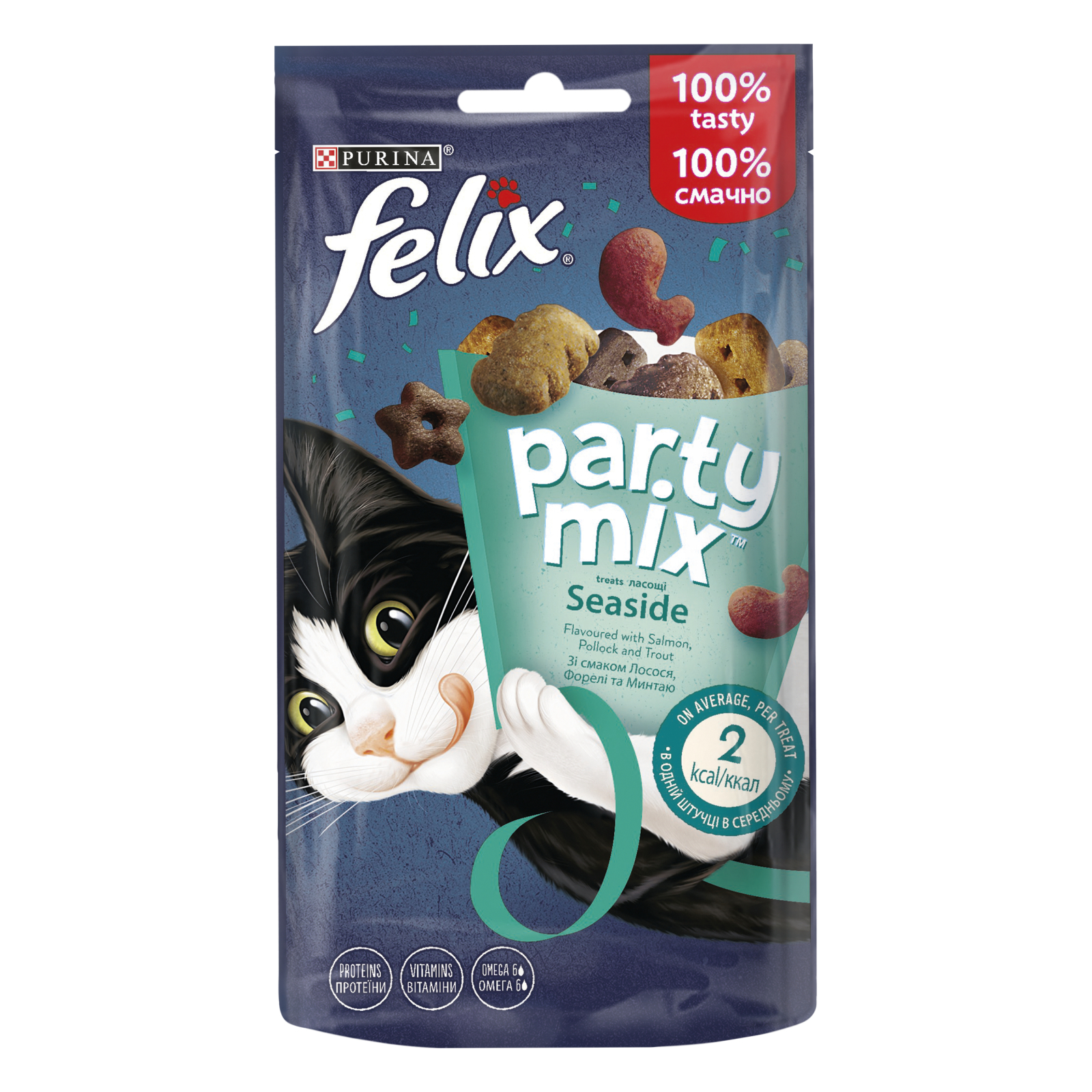 Лакомство для котов Purina Felix Party Mix Океанический Микс со вкусом лосося и форели 60 г (7613287631435)