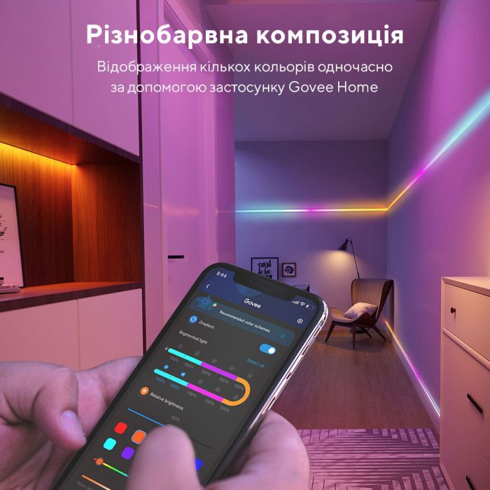 Світлодіодна стрічка Govee RGBIC Basic Wi-Fi + Bluetooth LED Strip Light With Protective Coating 5м Білий (H619A3D1) зображення 7