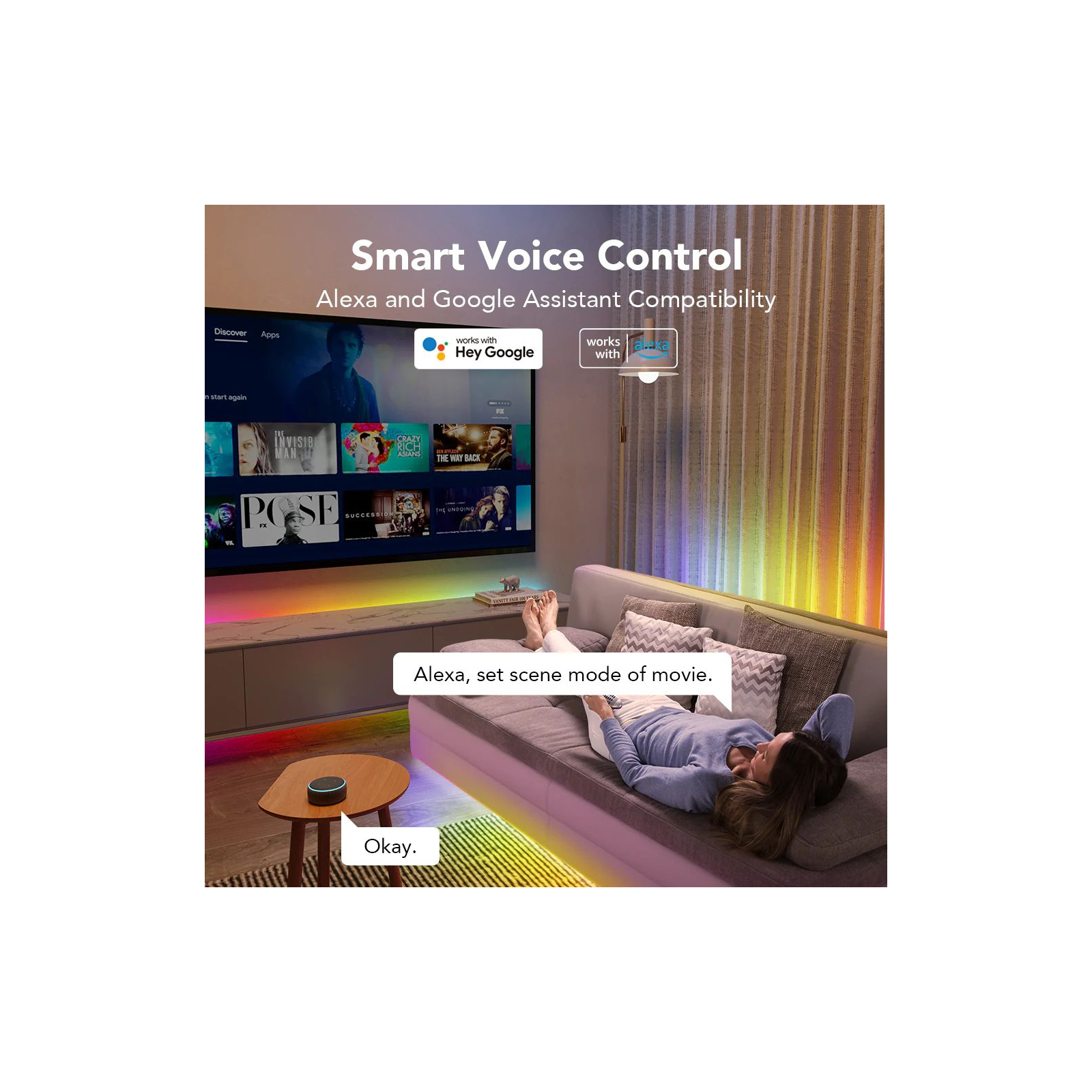 Светодиодная лента Govee RGBIC Basic Wi-Fi + Bluetooth LED Strip Light With Protective Coating 5м Білий (H619A3D1) изображение 9