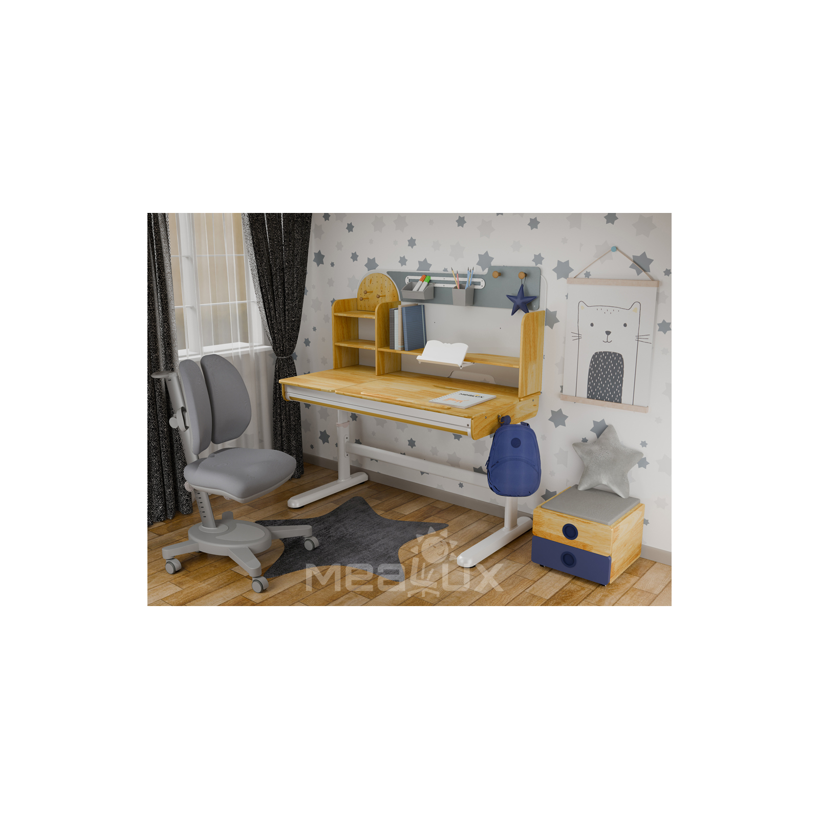 Парта с креслом Mealux Timberdesk L (парта+кресло+тумба) (BD-690 L+ box BD 920-2 BL+Y-115 G) изображение 2