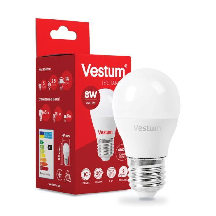 Лампочка Vestum G45 8W 4100K 220V E27 (1-VS-1209) зображення 2