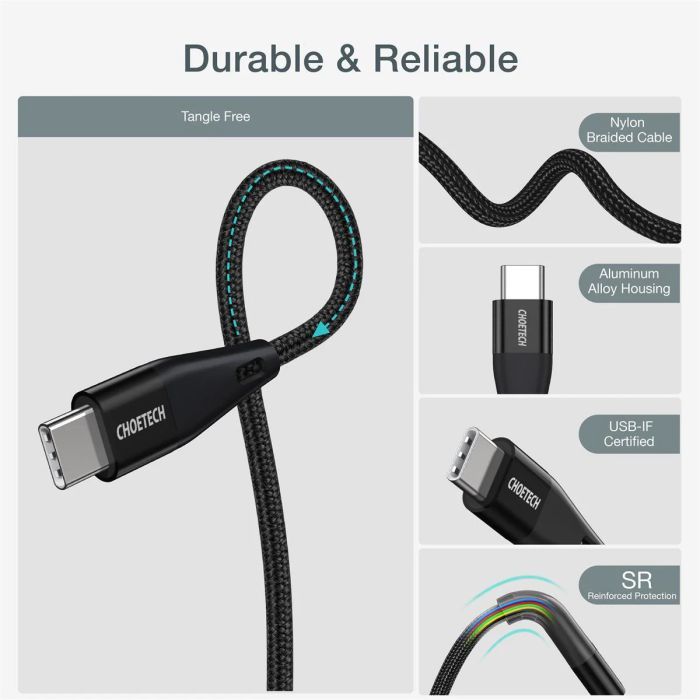 Дата кабель USB-C to USB-C 1.2m USB4.Gen 3 40 Gbps 240W Choetech (XCC-1040) изображение 7