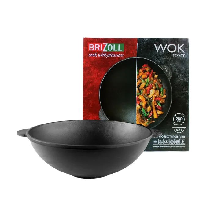 Сковорода Brizoll чавунна WOK з чавунною кришкою 3,7 л 280х96 мм (W28-1) изображение 4