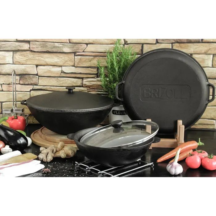 Сковорода Brizoll чавунна WOK з чавунною кришкою 3,7 л 280х96 мм (W28-1) изображение 8