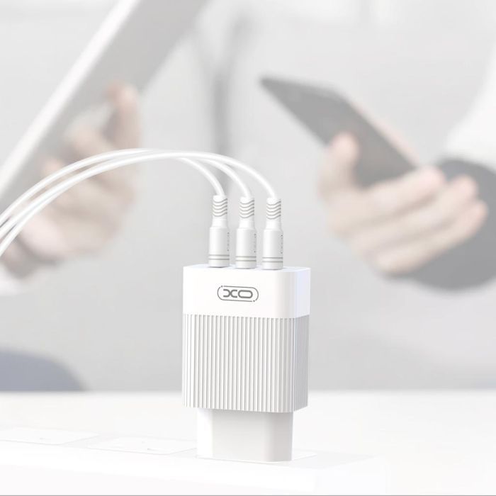 Зарядний пристрій XO QC 3.0 L72 30W (18W/1USB + 2.4A/2 USB) + cable Lightning White (XO-L72i-WH) зображення 2