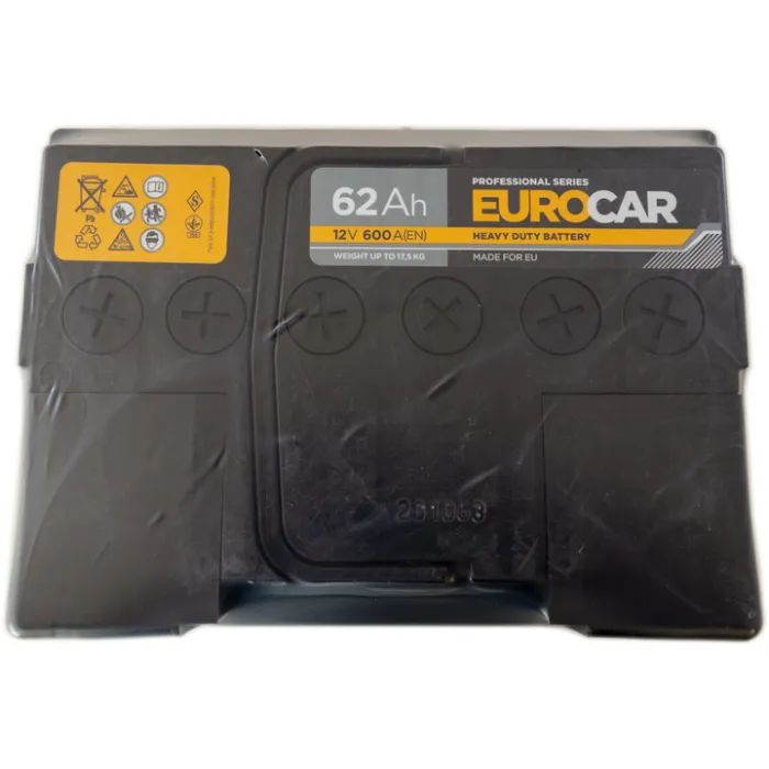 Аккумулятор автомобильный EUROCAR 6СТ-62АЗ (1) (+/-) (L2) 600А 12V (E) изображение 3