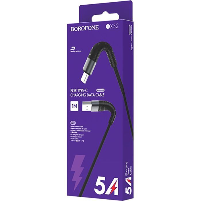 Дата кабель USB 2.0 AM to USB-C 1.0m 2.4A nylon BX32 black BOROFONE (6931474710451) изображение 3