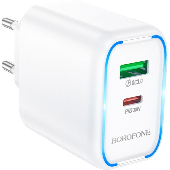 Зарядний пристрій BOROFONE BA89A Destello 1xUSB-C PD30W + 1xUSB QC3.0 White (6941991119361) зображення 3