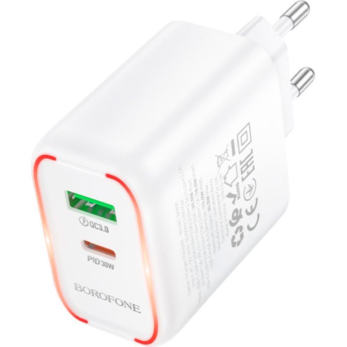 Зарядний пристрій BOROFONE BA89A Destello 1xUSB-C PD30W + 1xUSB QC3.0 White (6941991119361) зображення 4