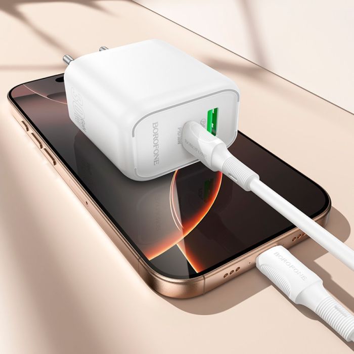 Зарядний пристрій BOROFONE BA89A Destello 1xUSB-C PD30W + 1xUSB QC3.0 White (6941991119361) зображення 8